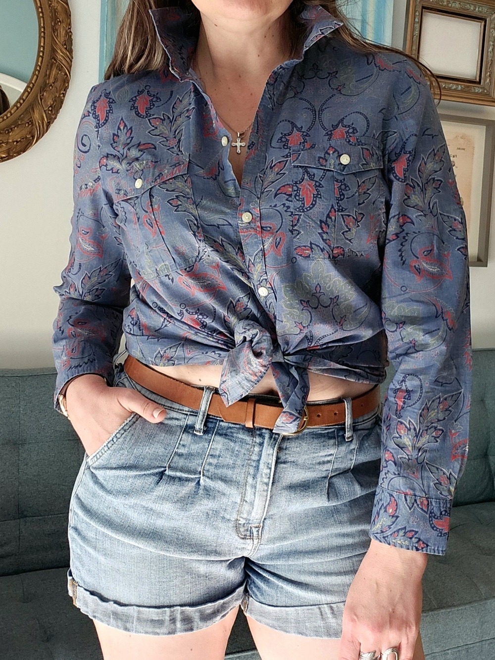 Ralph Lauren Blue Paisley Tie-Front Shirt - Picture 7 of 16